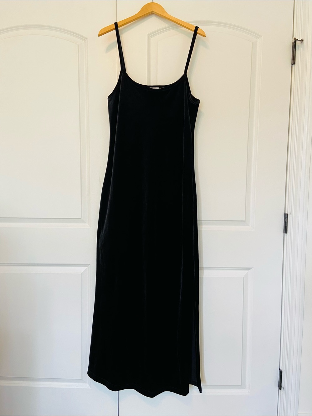 Vtg 90s Black Velvet Maxi Slip Dress Spaghetti Strap Lg Whimsigoth Fairy Goth
